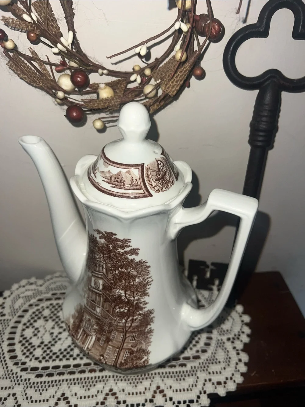 ironstone tea pot in the Americana everlasting color by J. & G. Meekin